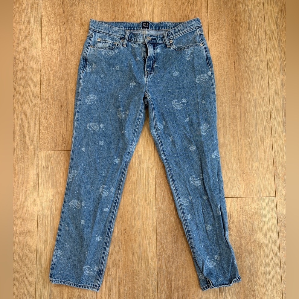 Gap Paisley Boho Print Jeans Size 27 25” Inseam Straight Leg Denim